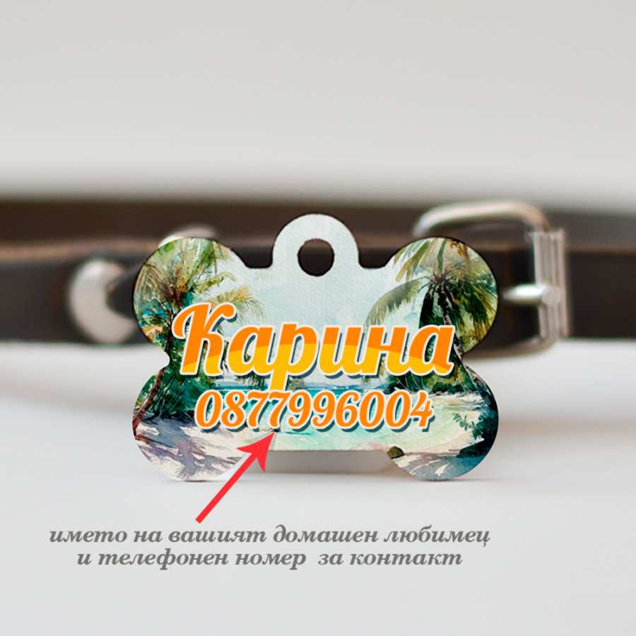 Медальон за домашен любимец с име и телефонен номер
