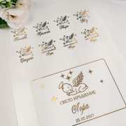 Златни етикети за спомени и бебешки съкровища Златни стикери за косичка, кръстче, миро, мед за кутия за кръщене