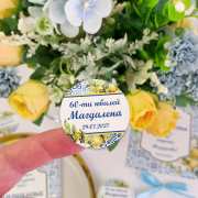Кръгли марокански стикери за юбилей - синьо-бяла плочка