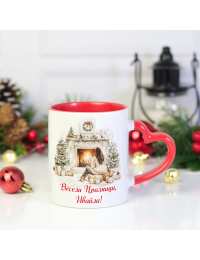 Коледна чаша с дръжка сърце и надпис за кафе