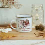 Коледно канче "Курабийки и филми с любими хора" идеален подарък идея Коледно канче с надпис "Курабийки и филми с любими хора" за подарък