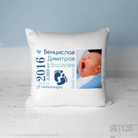 Възглавничка от сатен бебешка визитка със снимка